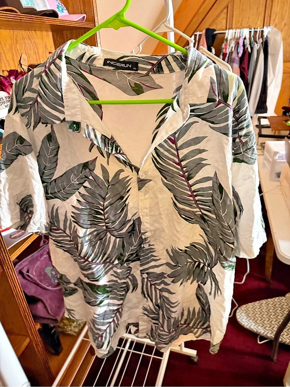 NECRUN Men's Tropical Print Cotton Shirt 3XL